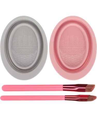 Foldable Angled Eyebrow Hairline Brush Cleaner with Portable Makeup Brush Cleaning Bowl Silicone Multifunctional Mat for Residue Oil and Dirt Removal - Buy Online on GoSupps.com