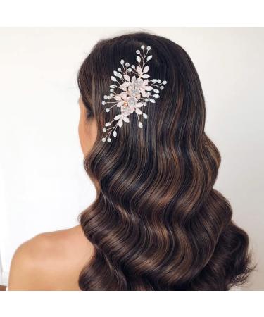 Rose Gold Rhinestone Leaf Wedding Hair Clip - Bridal Headpiece for Brides and Bridesmaids - Buy Online on GoSupps.com