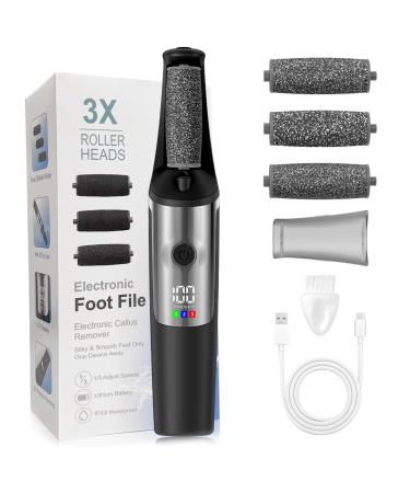 Electric Foot Callus Remover Smooth Pedicure Wand Rechargeable Electric Foot File Professional Pedicure Tools for Dry Dead Cracked Hard Skin at Home Feet Spa Care Kit for Men & Women Black