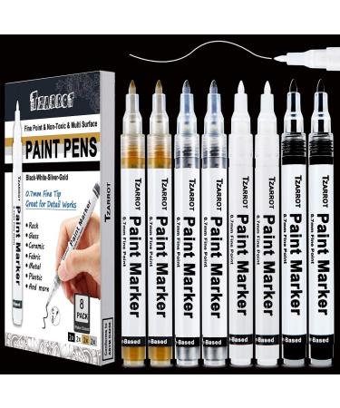 White Paint Pen 8 Pack 0.7mm Acrylic Paint Pens with 2 White 2 Black 2 Gold 2 Silver Paint Pen Permanent Marker for Wood Rock Fabric Metal Plastic Ceramic Acrylic Paint Markers Extra Fine Tip Black White Gold Silver ...
