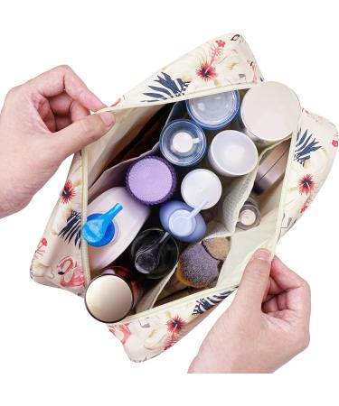 Full Size Beige Flamingo Toiletry Bag - Large Travel Makeup Organizer for Women - Buy Online on GoSupps.com