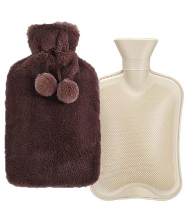 LINGLAN hot water bottle with soft cover high-quality rubber thermos flask hot water bag bed bottle with fluffy plush 2L (brown)