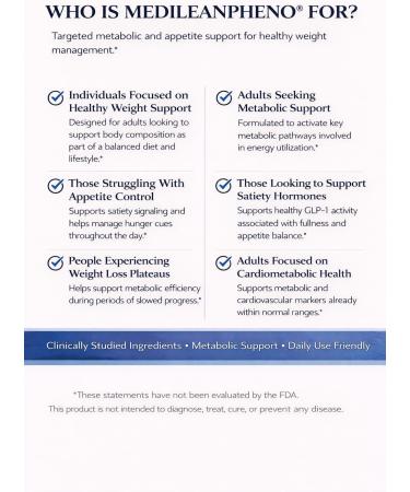 MediVite Supplements MediLeanPheno Weight Management & Metabolism Boost Reduce Appetite and Cravings for Clinically Proven Weight Loss Fat Burner No Side Effects 30 Servings - Buy Online on GoSupps.com