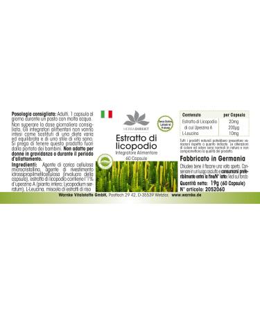 Lycopodium 20 mg - Extract - 60 Capsules - 200 mcg Huperzine A | herba direkt - German Pharmacy Quality - Buy Online on GoSupps.com