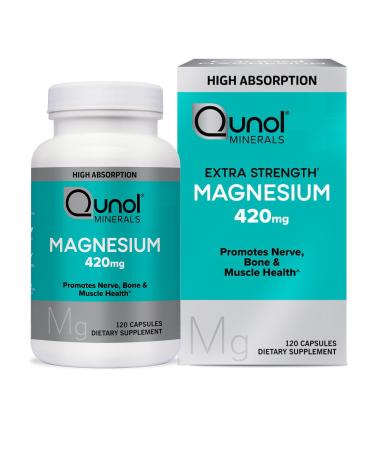 Qunol Magnesium Capsules 420mg High Absorption Extra Strength Bone and Muscle Health Supplement 120 Count