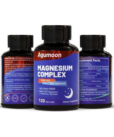 Magnesium Supplement with Vitamin D3 K2- Chelated Magnesium Complex 1800mg - Magnesium L-Threonine & Glycinate -120 Capsules - Buy Online on GoSupps.com