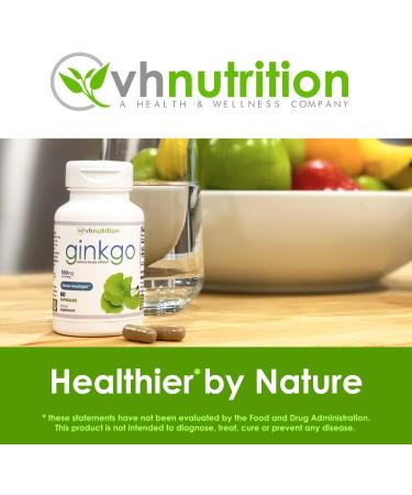 Ginkgo Biloba Supplement - Nootropic Herbal Extract for Memory, Energy, Focus - 60 Capsules by VH Nutrition - Buy Online on GoSupps.com