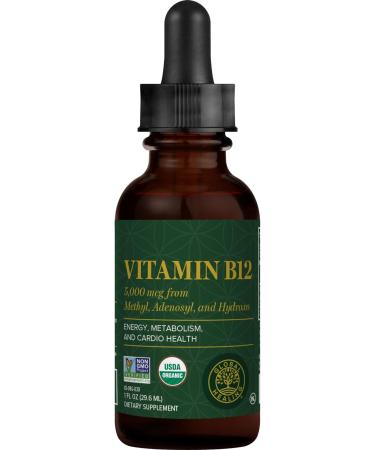 Global Healing Vitamin B12 Tri-Blend 5000 mcg Organic Sublingual Liquid Drops | Methylcobalamin & Adenosylcobalamin & Hydroxo Blend (1 Oz) 30