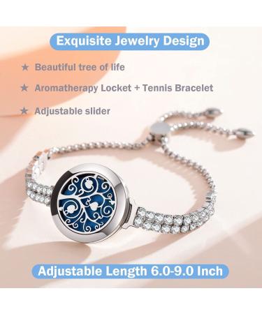 Essential Oil Diffuser Bracelet Set for Women - Aromatherapy Jewelry with 12 Refill Pads - Gift for Mom, Daughter, Girlfriend - Adjustable - Silver - Buy Online on GoSupps.com