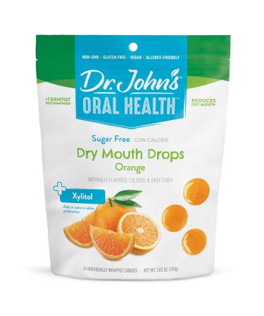 Dr. John's Healthy Sweets Orange Dry Mouth Drops with Zero Sugar Dye-Free Plant Based Keto Friendly 24 Count 3.85oz Bag Orange 3.85 Ounce (Pack of 1)