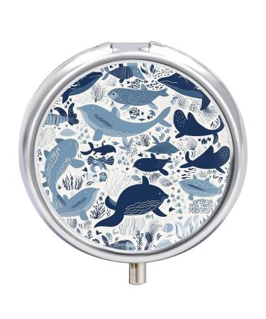 Pill Box Pill Case 3 Compartment Travel Pill Box Turtle Octopus Pattern Theme Printing Small Pill Box Portable Medicine Pill Case Pill Organizer for Purse & Pocket for Travel Handbag (Round)