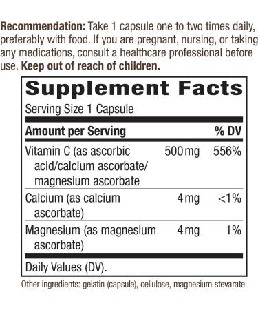 Nature's Way Buffered C-500 Mineral Ascorbate 500mg Vitamin C 250 Capsules - Buy Online on GoSupps.com