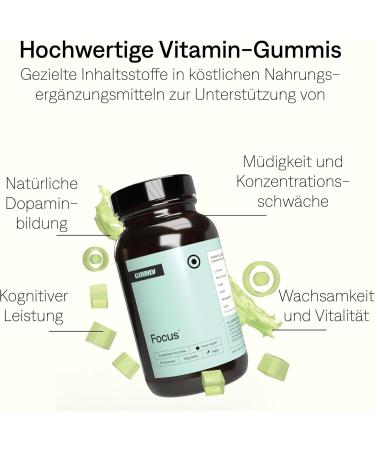 GIMMY Vitamins for concentration with Ashwagandha L-Tyrosine Folic Acid Vitamin B6 Ginseng and Vitamin B12-100% Natural Vegan Sugar Free Green Apple Flavor (60 gums) - Buy Online on GoSupps.com