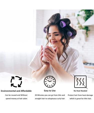 40 Pack Jumbo Velcro Hair Rollers for Long Hair - No Heat Curlers with Clips & Comb - Purple - Buy Online on GoSupps.com