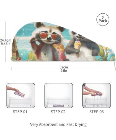 Raccoon Surfer & Sloth Panda Hair Towel 2 Pack | Super Absorbent Quick Dry Turbans for Women & Girls - Buy Online on GoSupps.com