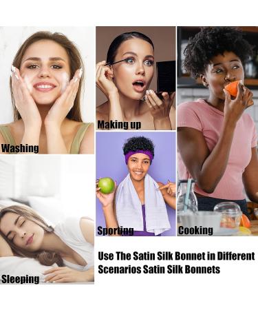 4PCS Satin Silk Hair Bonnets for Sleeping | Elastic Wide Band Bonnet for Curly Natural Hair | Black Women & Men | Shower Cap Included - Buy Online on GoSupps.com