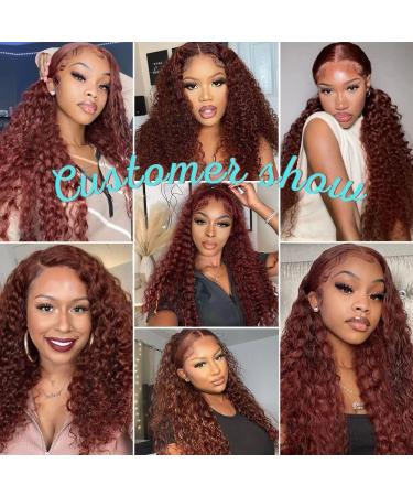 Reddish Brown Deep Wave Lace Front Human Hair Wig 180% Density | 13X4 HD Lace Frontal Copper Red Colored Curly Glueless Wig Pre Plucked for Black Women - Buy Online on GoSupps.com
