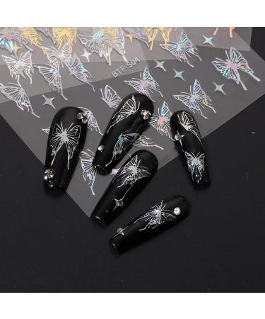 Silver Nail Art Stickers - 3D Leopard Butterfly Sun Moon Heart Line Design - Self-Adhesive Transfer Decals for Women and Girls - Manicure Charms Decorations - Buy Online on GoSupps.com