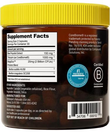 Beekeeper's Naturals B.Biome 3-in-1 Prebiotic Probiotic & Postbiotic Supplement | Gut & Digestive Health | Dairy/Gluten-Free Vegan Capsules - 60ct - Buy Online on GoSupps.com