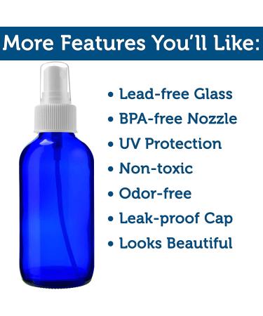 Blue Glass Spray Bottles - 4oz, Set of 2 for Oils, Beauty, Cleaning, Aromatherapy - Refillable, Portable Misters with Caps and Labels - Buy Online on GoSupps.com