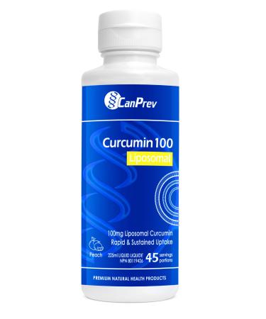 CanPrev - Curcumin 100 Liposomal 225ml Liquid - Provides Antioxidants - Rapid and Sustained Uptake - Peach Flavour