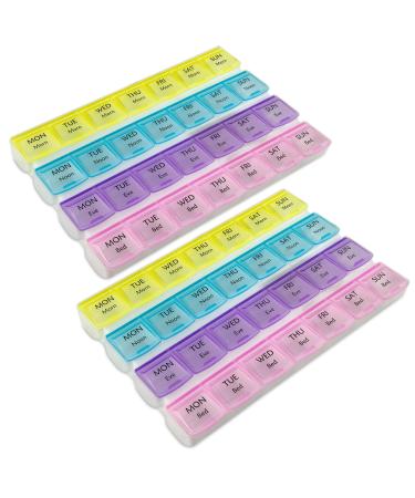 Weekly Pill Organizer - 4-Times-a-Day Pill Planner (Pack of 2) Pill Box Separates Pills & Vitamins with Daily Morning, Noon, Evening & Night Compartments, Travel Medication Reminder Monday to Sunday