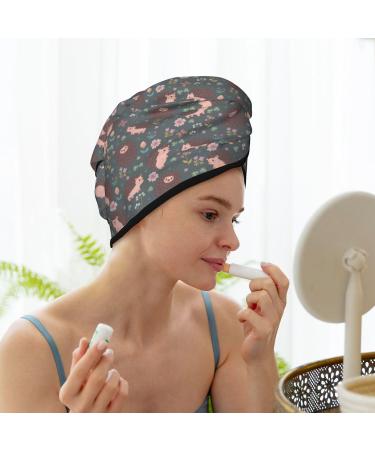 Hair Towel Wrap for Quick Drying | Button Towel Turban & Head Towel - Hedgehogs and Flowers Design - Buy Online on GoSupps.com