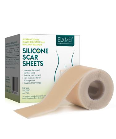 Silicone Scar Sheets (1.6 x 120 Roll-3M) Silicone Scar Tape Roll Scar Silicone Strips Reusable Professional Scar Removal Sheets for C-Section Surgery Burn Keloid Acne et