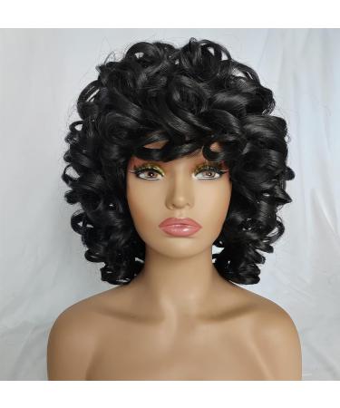 KEAT Short Curly Kinky Wig with Bangs for Black Women - Black Big Afro Wigs for African American - Natural Synthetic Soft Wigs for Daily Party (K001BK) - Buy Online on GoSupps.com