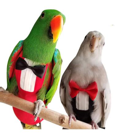 2 Pack Pet Bird Uniform Tuxedo Flight Suit for Wedding Anniversary Christmas Party Birthday Cosplay Photo Prop, Waterproof Nappy Diaper Clothes for Macaw African Budgies Parakeet Fischeri Cockatiel
