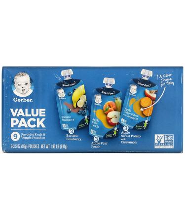Gerber 12+ Months Fruit & Veggie Value Pack - 9 Pouches (3.5 oz Each) - Nutritious Baby Food - Buy Online on GoSupps.com