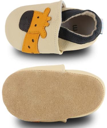 Soft Leather Baby Shoes - Baby Boy & Girl Sneakers | Non-Slip Rubber Soles | Newborn Cartoon Prewalker Shoes | 0-24 Months - Beige Deer - Buy Online on GoSupps.com