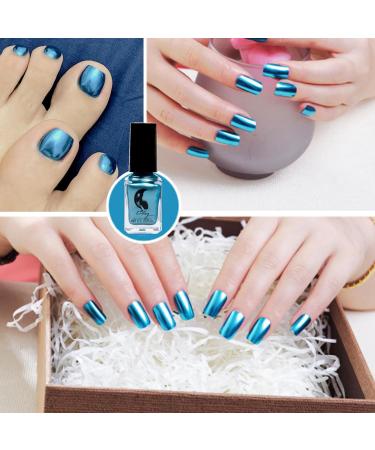 Blue Nail Polish Navy Blue Chrome Metallic Nail Varnish Mirror Quick Dry Breathable Holographic Long Lasting Blue Nail Polish No UV Needed Nail Art Polish Nail Art Manicure for Women Home DIY - Buy Online on GoSupps.com