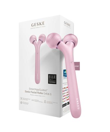 GESKE SmartAppGuided Sonic Facial Roller | 4 in 1 | Derma Roller | Facial Dermasmooth Stimulator | Derma Roll | Professional Facial Roller | Dermaroller for Skincare and Beauty Routine | Smooth Skin Pink