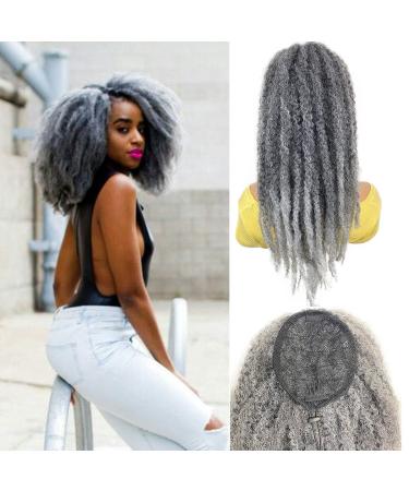 VAVANGA Marley Hair Ponytail Drawstring 18-inch Ombre Grey Color Synthetic Braiding Hair Afro Kinky Ponytail for Black Women Quick Wrap Pony Jamaican Twist Hair Ponytail Extension(T1B/GRAY  18) 18 Inch T1B/GRAY