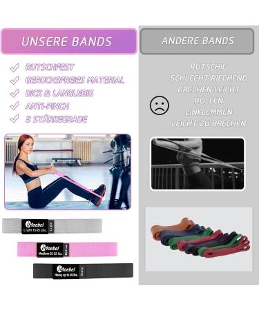 Imoebel Fitness Band Set | Long Resistance Tapes for Strength Training CrossFit Yoga - 3 Colors (Gray/Pink/Black) | Non-Wound Pull-Up Bands for Home Workout - Buy Online on GoSupps.com