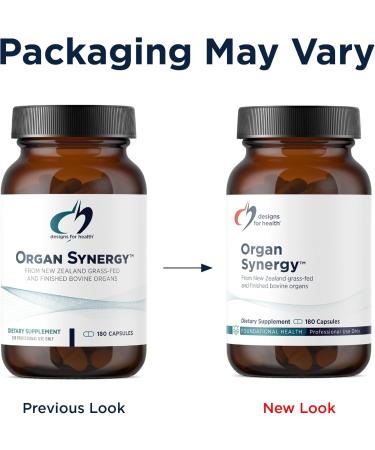 Designs for Health Organ Synergy - Bovine Organ Supplements - 100% GrassFed Beef Organs with Liver Heart Pancreas Kidney + Spleen (180 Capsules / 30 Servings) - Buy Online on GoSupps.com