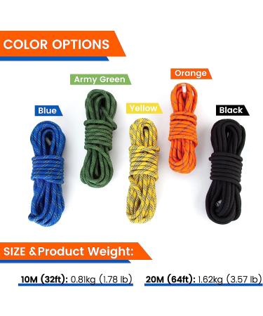 VOXLOVA Rock Climbing Rope  Outdoor Static Climbing Rope  10mm High Strength Safety Rope  Hiking Tree Climbing Fire Escape Rappelling Rope  Fire Rescue Rope 10M(32ft) 20M(65ft) Army Green 32ft - Buy Online on GoSupps.com