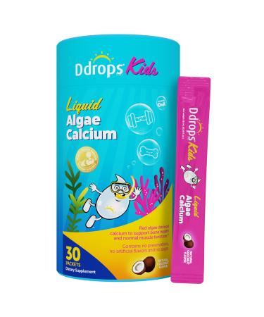 Ddrops Kids Liquid Calcium with Magnesium Vitamins D3 K2 and Zinc for Kids 30 Packets. Algae Derived Calcium to Support Bone Health and Muscle Function. Non-GMOs Allergy-Friendly Sugar Free