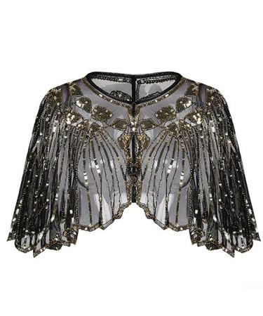 Getdoublerich Vintage Boutique Beaded Sequin Sparkly Shawl Vintage Boutique Beaded Sequin Unique Vintage Design Of This Cape Makes It Suitable For A Variety Of Occasions Black+apricot
