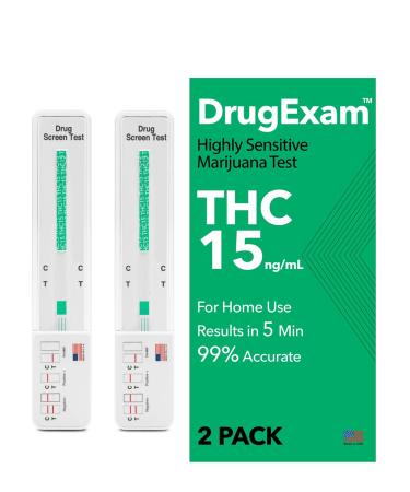 2 Pack - DrugExam Made in USA Most Sensitive Marijuana THC 15 ng/mL Single Panel Drug Test Kit - Marijuana Drug Test with 15 ng/mL Cutoff Level for Detecting Any Form of THC (3) (2)