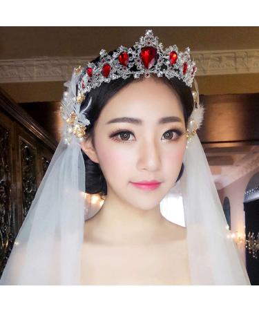 Baroque Queen Crowns Rhinestone Crystal Tiara Headband - Silver Base Red | Beaupretty - Buy Online on GoSupps.com