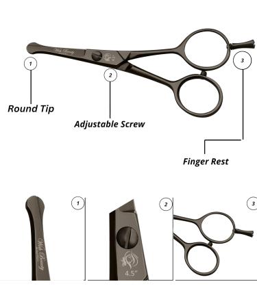 wishbeauty Hairdressing Scissors Kids Safety Round Tips and Curved Hair Scissors Children Haircut Scissors Hair Trimming Scissors Professional Salon Barber Scissors Baby (Black 4.5" Scissors) - Buy Online on GoSupps.com