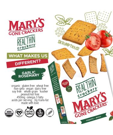 Mary's Gone Crackers Real Thin Tomato & Basil Crackers - 5 oz (142 g) | Gluten-Free Snack - Buy Online on GoSupps.com