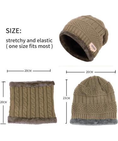 Aisprts Kids Winter Beanie Hat and Scarf Set - Knitted Thermal Fleece Lining - Khaki - Buy Online on GoSupps.com