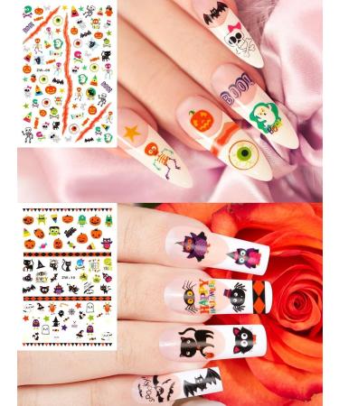 Kalolary Halloween Nail Art Stickers Decals 8 Sheets Self-Adhesive Nail Art Sticker Decals Pumpkin/Bat/Ghost/Witch/Skull Elements Nail Decorations for Halloween Party - Buy Online on GoSupps.com