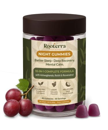 Night Gummies Melatonin-Free Reishi Ashwagandha Valerian Magnesium Resveratrol & Relaxing Botanicals Supports Evening Calm Sleep and Relaxation Grape Flavor 60 Gummies