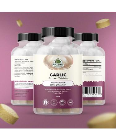 Amazing Botanicals Garlic Extract Tablets - Allium Sativum 200mg 1% Allicin - High Potency Herbal Supplement for Wellness and Vitality - 30 Count - Buy Online on GoSupps.com