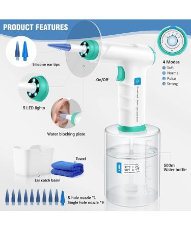 Softvox Electric Earwax Removal Kit - Rechargeable, Automatic Ear Cleaner with LED Lights, 4 Wash Modes - Includes Ear Basin, Towel, 10 Tips - for Adults, Kids at Home - Buy Online on GoSupps.com