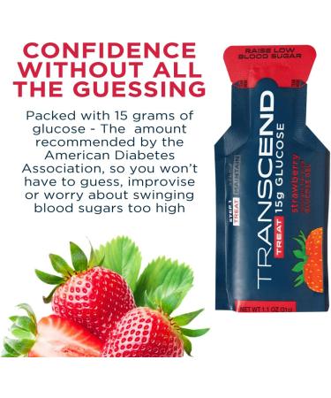 Transcend Strawberry Glucose Gel Packs - 15 Pack (1.1oz Each) | FSA/HSA Eligible, Blood Sugar Support for Diabetics | Fast-Acting 15g Dose | Made in USA - Buy Online on GoSupps.com